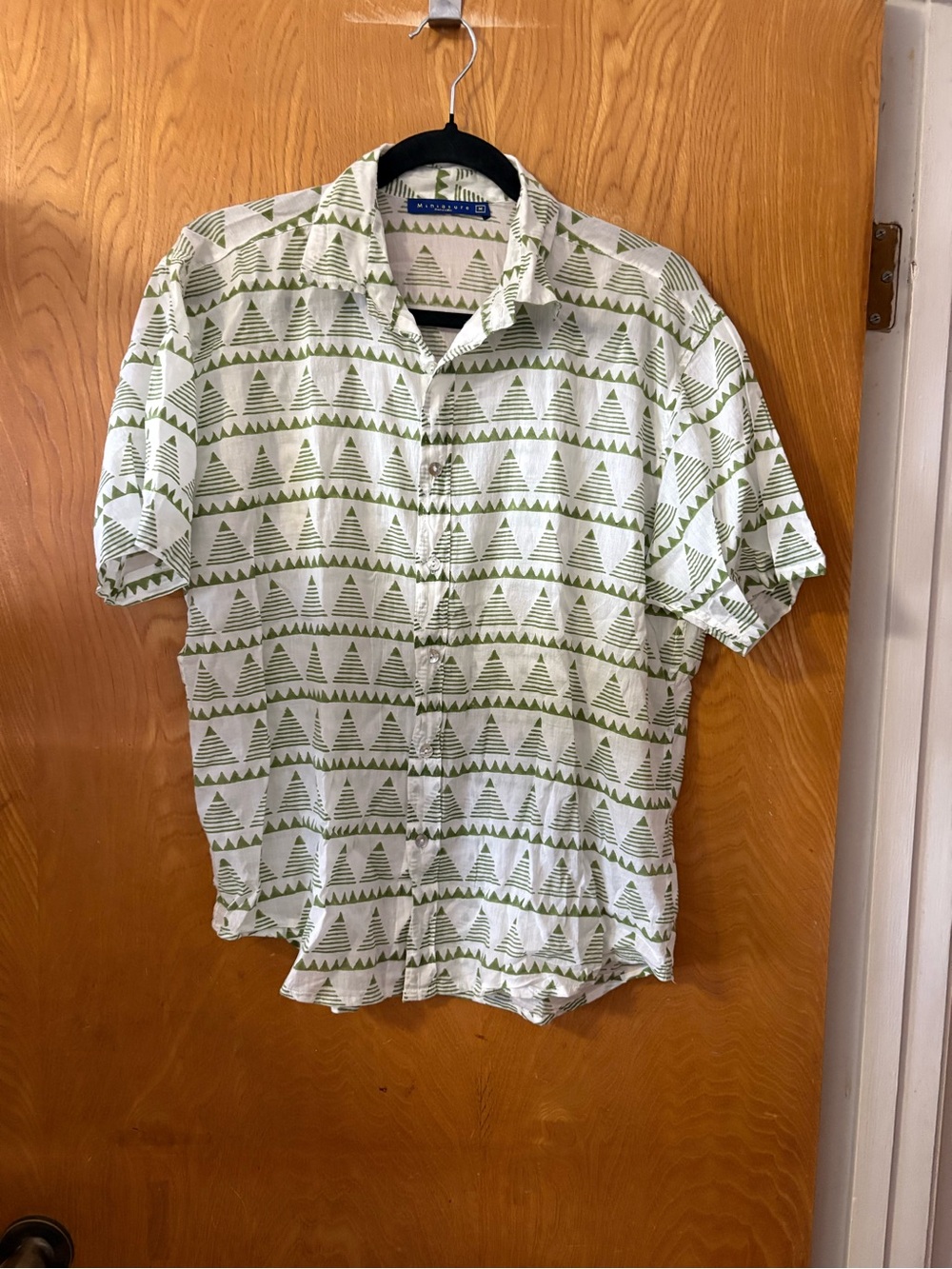 Miniature Green and White Short-Sleeve Patterned Button-Down cotton shirt M